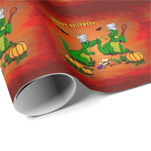 Drachen - Frohe Halloween! Heute werde ich kochen Geschenkpapier (Rolleneckpunkt)