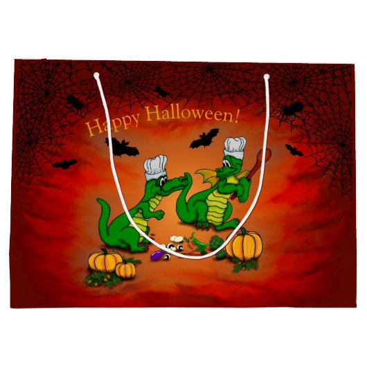 Drachen - Frohe Halloween! Heute werde ich kochen Große Geschenktüte (Rückseite)