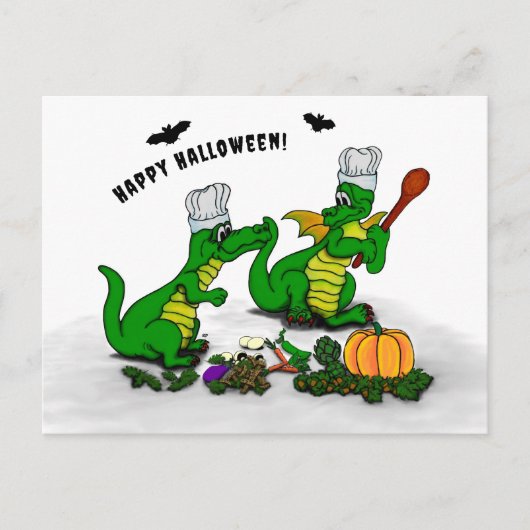 Drachen - Frohe Halloween! Heute werde ich kochen Postkarte (Vorderseite)