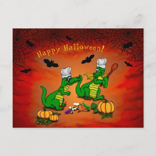 Drachen - Frohe Halloween! Heute werde ich kochen Postkarte (Vorderseite)