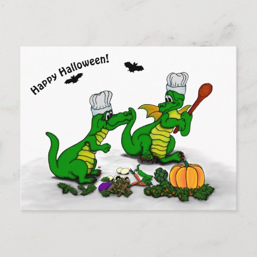 Drachen - Frohe Halloween! Heute werde ich kochen Postkarte (Vorderseite)