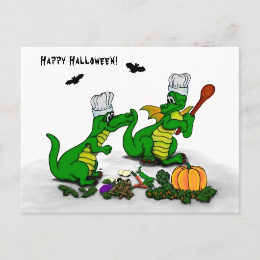 Drachen - Frohe Halloween! Heute werde ich kochen Postkarte (Vorderseite)