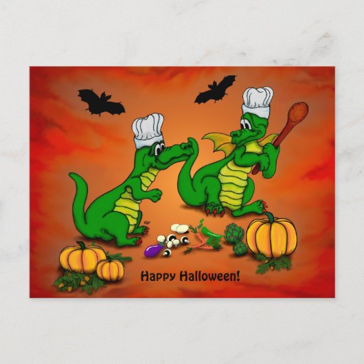 Drachen - Frohe Halloween! Heute werde ich kochen Postkarte (Vorderseite)