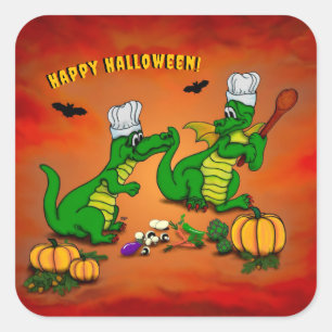 Drachen - Frohe Halloween! Heute werde ich kochen Quadratischer Aufkleber