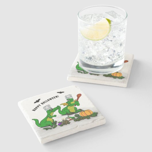 Drachen - Frohe Halloween! Heute werde ich kochen Steinuntersetzer (Seitenansicht)