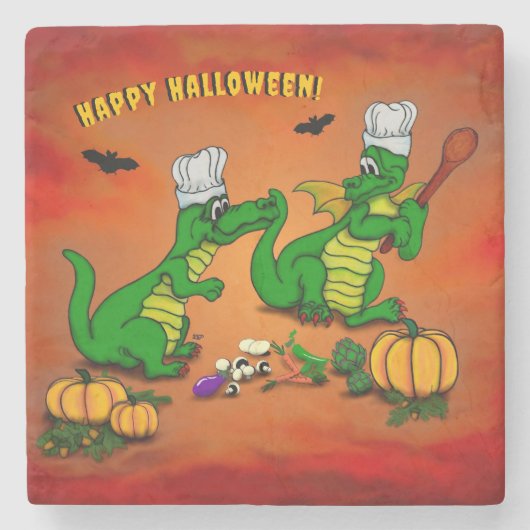 Drachen - Frohe Halloween! Heute werde ich kochen Steinuntersetzer (Vorderseite)