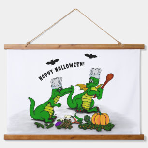 Drachen - Frohe Halloween! Heute werde ich kochen Wandteppich Mit Holzrahmen
