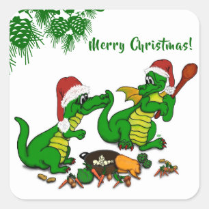 Drachen - Frohe Weihnachten ! - heute werde ich ko Quadratischer Aufkleber