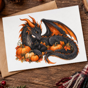 Drachen Halloween mit Kürbissen Postkarte