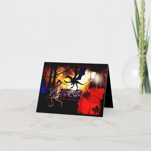 Drachen-Hexen-Pfeffer und Ghoulus Halloween Karte (Vorderseite)