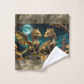 Drachen im Mondlicht Badhandtuch Set (Waschlappen)