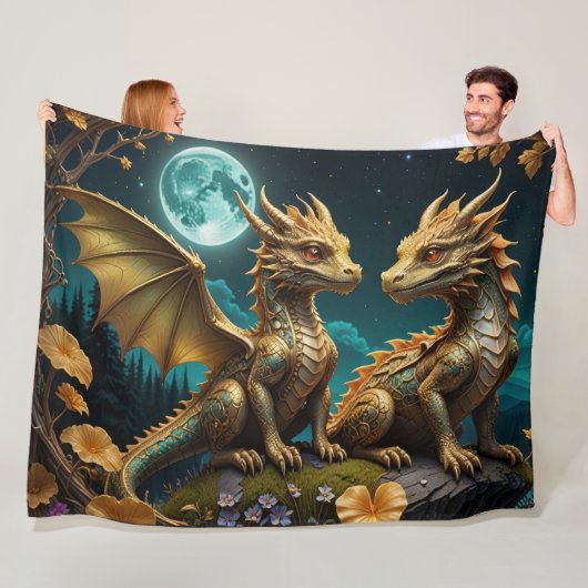 Drachen im Mondlicht Fleecedecke (Beispiel)
