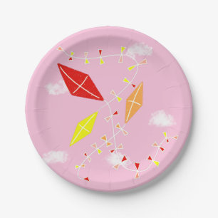 Drachen im Sky Pink Baby Girl Shower Party Pappteller
