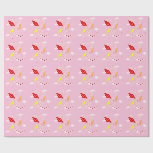 Drachen im Sky Pink Pattern Girl Geschenkpapier (Flach)