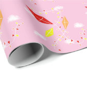 Drachen im Sky Pink Pattern Girl Geschenkpapier (Rolleneckpunkt)