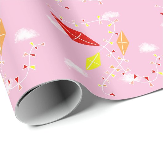 Drachen im Sky Pink Pattern Girl Geschenkpapier (Rolleneckpunkt)