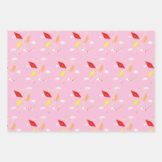 Drachen im Sky Pink Pattern Girl Geschenkpapier Set (Vorderseite 3)
