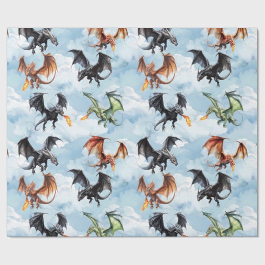 Drachen in den Wolken Geschenkpapier (Flach)