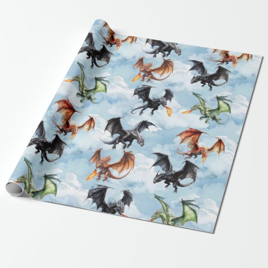 Drachen in den Wolken Geschenkpapier (Ungerollt)
