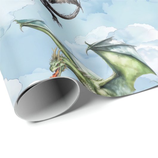 Drachen in den Wolken Geschenkpapier (Rolleneckpunkt)