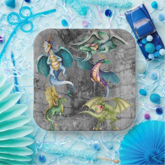 Drachen in der Ecke Pappteller (Party)