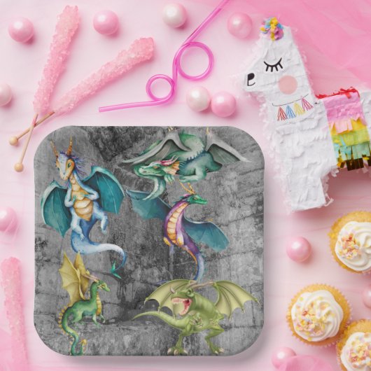 Drachen in der Ecke Pappteller (Party)