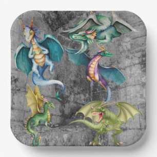 Drachen in der Ecke Pappteller