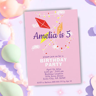 Drachen in Pink Sky Zeichnend Kindermädchen Geburt Einladung