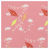 Drachen in rosa Himmel Rot Gelb Orange Kinder Stof Stoff (Nahaufnahme)