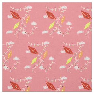 Drachen in rosa Himmel Rot Gelb Orange Kinder Stof Stoff