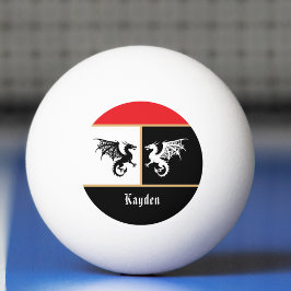 Drachen in Schwarz Weiß Goldfarbene Applikationen Tischtennisball