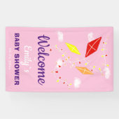 Drachen in Sky Pink Girl Showdusche Party Banner (Horizontal)