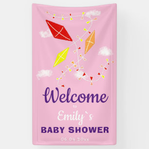 Drachen in Sky Pink Girl Showdusche Party Banner