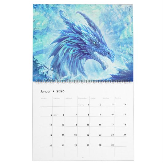 Drachen Kalender, Dragon Calendar, (36cm x 28cm) Kalender (Jan 2026)