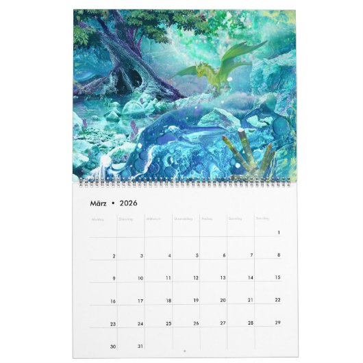 Drachen Kalender, Dragon Calendar,  (36cm x 28cm) Kalender (Mär 2026)