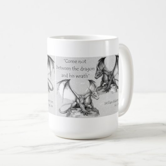 Drachen mit King Lear Zitat grau, schwarz, weiß Ta Kaffeetasse (VorderseiteRechts)