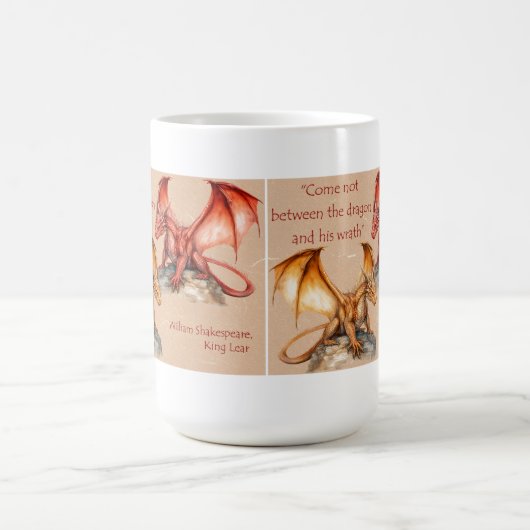 Drachen mit King Lear Zitat rot, gold, weiß Tasse (Mittel)