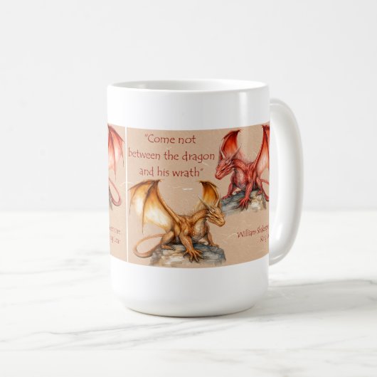 Drachen mit King Lear Zitat rot, gold, weiß Tasse (VorderseiteRechts)