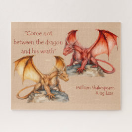 Drachen mit König Lear Zitat rot, Gold, weiß Puzzle