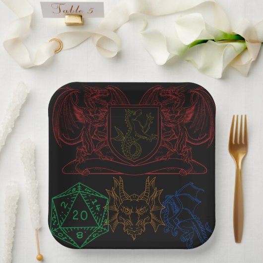 Drachen mit Würfeln Pappteller (Hochzeit)