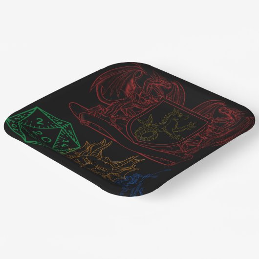 Drachen mit Würfeln Pappteller (Gewinkelt)