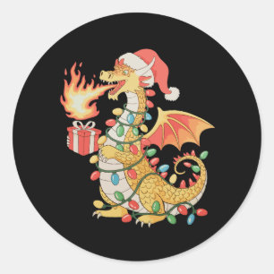 Drachen Santa Hut Weihnachtslichter Geschenkbox Xm Runder Aufkleber