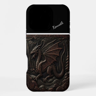 Drachen-Schnitzerei auf Berggipfel iPhone 16 Pro Max Hülle