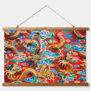 Drachen-Tempeltapestes Wandteppich Mit Holzrahmen