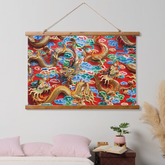 Drachen-Tempeltapestes Wandteppich Mit Holzrahmen (Schlafzimmer)