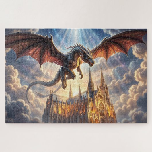 Drachen über Kathedrale Puzzle (Horizontal)