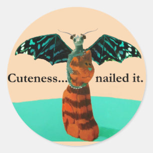 Drachen und Holzkatze Runder Aufkleber