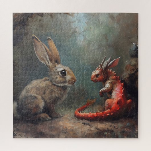 Drachen und Kaninchenfantasy Puzzle (Vertikal)
