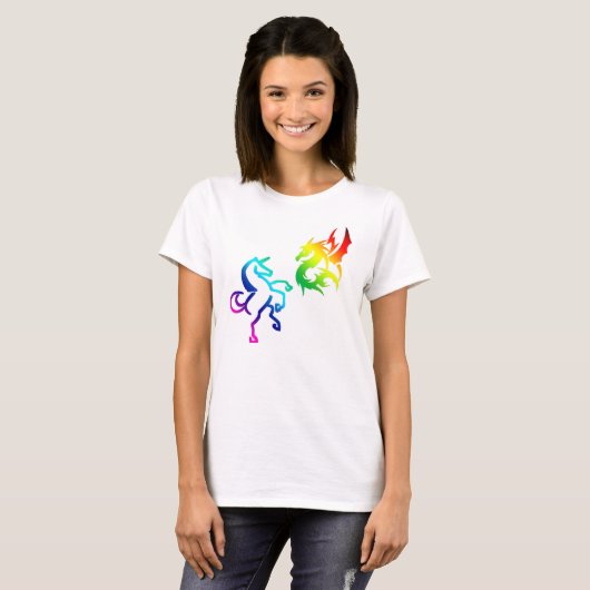 Drachen und Regenbogenfarben T-Shirt (Vorne ganz)