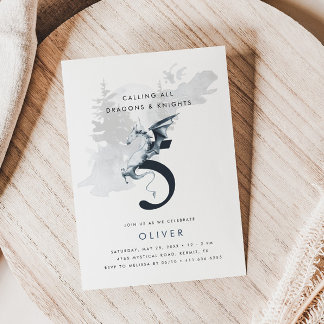 Drachen und Ritter Junge Thema 5. Geburtstag Einladung
